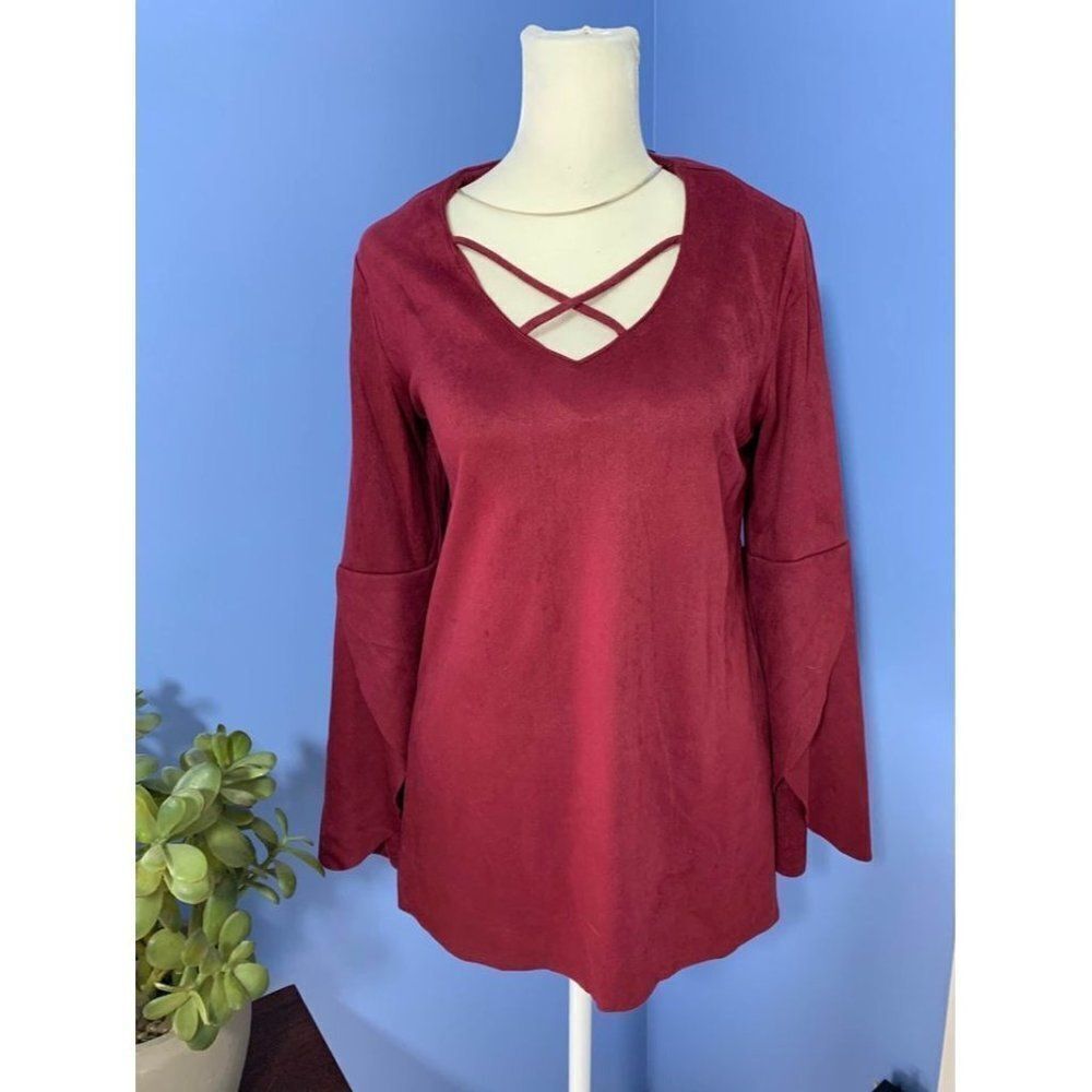 NWT Joh maroon SOFT long sleeve shirt criss cross